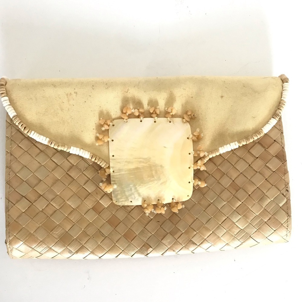 Arden B. Y2K Yellow and Straw Beaded Clutch • Summer Vacation 🔴